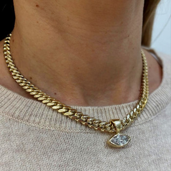 3.8ct Horizontally Set Marquise Cut Cuban Link Necklace