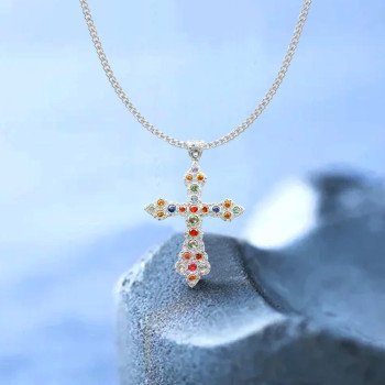 5ctw Round Cut Multicolor Sapphire Cross Pendant Necklace