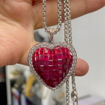 18ctw Invisibly-set Ruby Heart Pendant Necklace