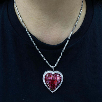 18ctw Invisibly-set Ruby Heart Pendant Necklace