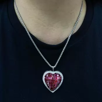 18ctw Invisibly-set Ruby Heart Pendant Necklace
