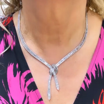 30ctw Pear and Baguette Cut White Sapphire Knot Necklace