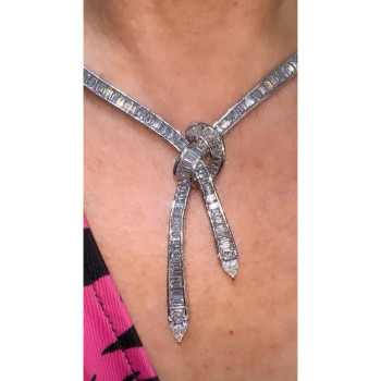 30ctw Pear and Baguette Cut White Sapphire Knot Necklace