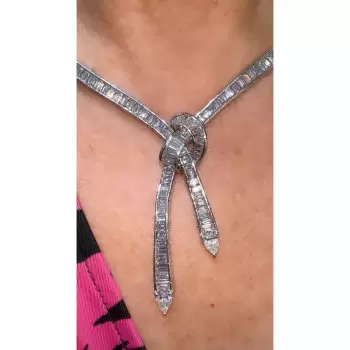 30ctw Pear and Baguette Cut White Sapphire Knot Necklace