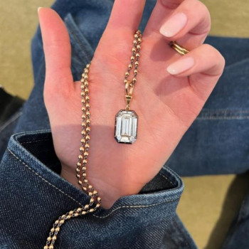 8ct Emerald Cut White Sapphire Ball Chain Necklace