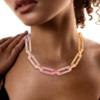 50ctw Multicolor Sapphire Paperclip Link Statement Necklace