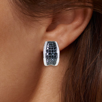 Paved White-Black Sapphire Hoop Earrings