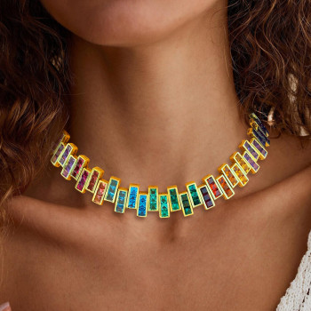 35ctw Princess Cut Multicolor Sapphire Rainbow Necklace