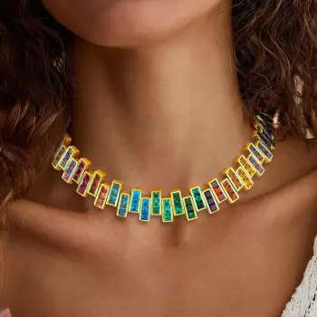 35ctw Princess Cut Multicolor Sapphire Rainbow Necklace