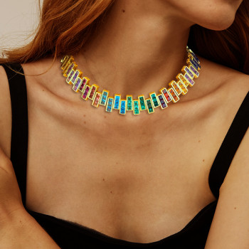 35ctw Princess Cut Multicolor Sapphire Rainbow Necklace