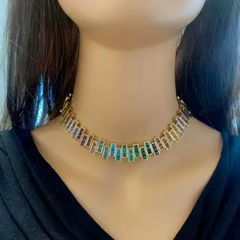 35ctw Princess Cut Multicolor Sapphire Rainbow Necklace