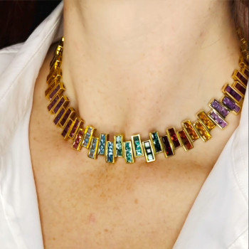 35ctw Princess Cut Multicolor Sapphire Rainbow Necklace