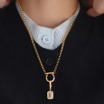 5ct Emerald Cut White Sapphire Crescent Moon Pendant Necklace