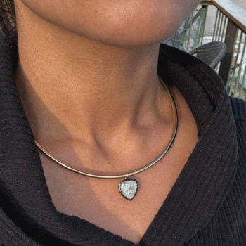 8ct Heart Cut Two Tone Pendant Torque Necklace