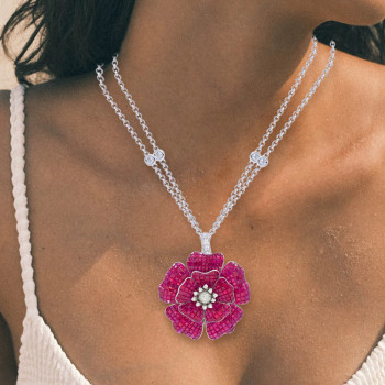 12ctw Invisibly Set Ruby Flower Pendant Necklace