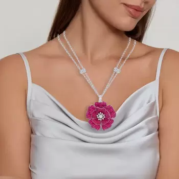 12ctw Invisibly Set Ruby Flower Pendant Necklace