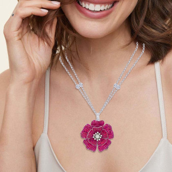 12ctw Invisibly Set Ruby Flower Pendant Necklace