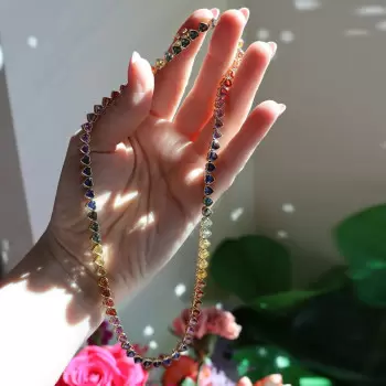 35ctw Bezel-set Heart Cut Multicolor Sapphire Rainbow Necklace
