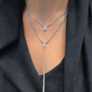 16ctw Pear and Round Cut Layered Necklace Set
