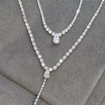 16ctw Pear and Round Cut Layered Necklace Set