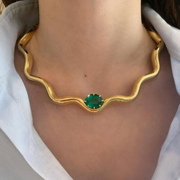 5ct Oval Cut Emerald Wavy Torque Necklace