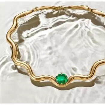 5ct Oval Cut Emerald Wavy Torque Necklace