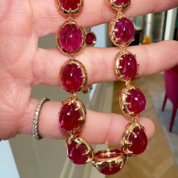 108ctw Oval-Shaped Cabochon Ruby Rose Gold Tone Statement Necklace