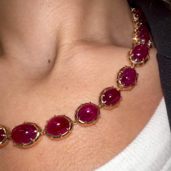 108ctw Oval-Shaped Cabochon Ruby Rose Gold Tone Statement Necklace