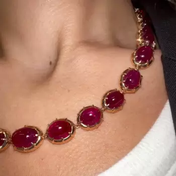108ctw Oval-Shaped Cabochon Ruby Rose Gold Tone Statement Necklace
