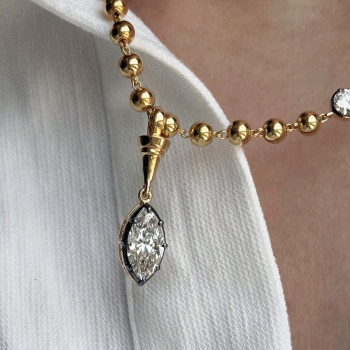 2.5ct Marquise Cut Two Tone Bead Chain Necklace