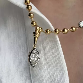 2.5ct Marquise Cut Two Tone Bead Chain Necklace