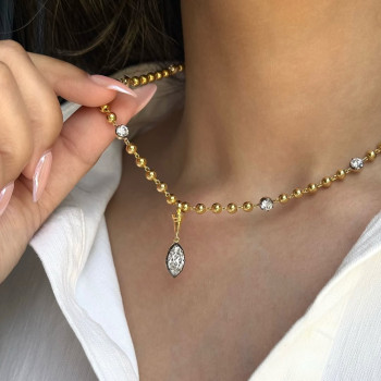 2.5ct Marquise Cut Two Tone Bead Chain Necklace