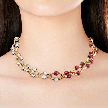 25ctw Flush Set Ruby and White Sapphire Link Necklace