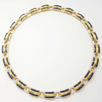 25ctw Blue and White Sapphire Art-deco Link Necklace