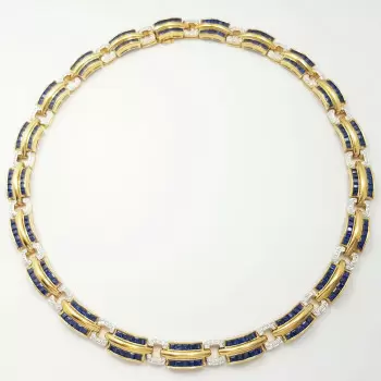 25ctw Blue and White Sapphire Art-deco Link Necklace