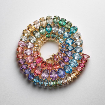 60ctw Oval Cut Multicolor Sapphire Riviera Rainbow Necklace