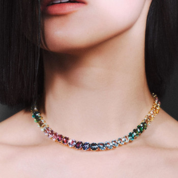 60ctw Oval Cut Multicolor Sapphire Riviera Rainbow Necklace