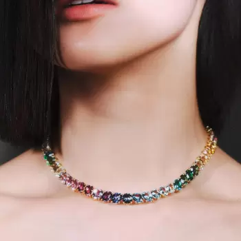 60ctw Oval Cut Multicolor Sapphire Riviera Rainbow Necklace