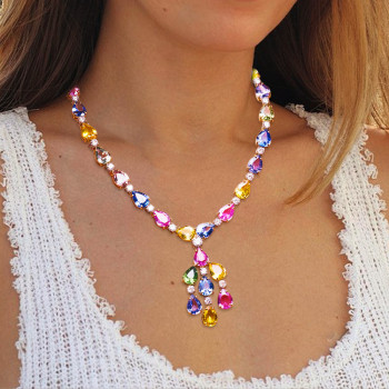 59ctw Pear Cut Multicolor Sapphire Statement Necklace