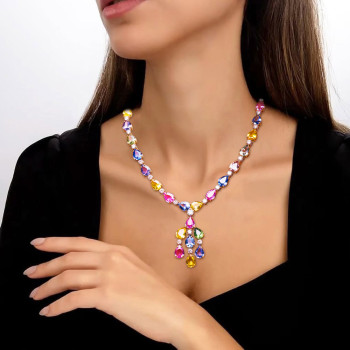59ctw Pear Cut Multicolor Sapphire Statement Necklace