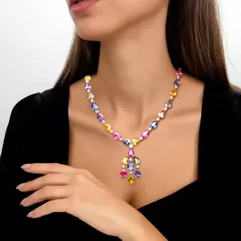59ctw Pear Cut Multicolor Sapphire Statement Necklace
