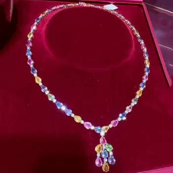 59ctw Pear Cut Multicolor Sapphire Statement Necklace