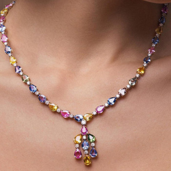 59ctw Pear Cut Multicolor Sapphire Statement Necklace
