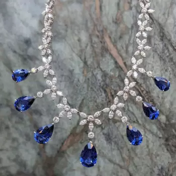 110ctw Pear Cut Blue Sapphire Flower Statement Necklace
