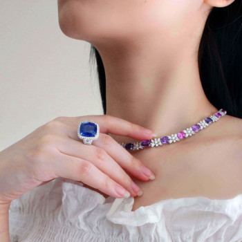 60ctw Oval Cut Amethyst and Fuchsia Sapphire Flower Necklace