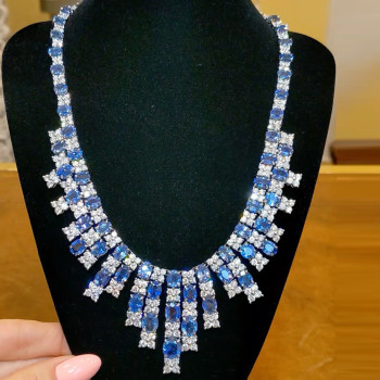 198ctw Oval Cut Blue Sapphire Luxury Statement Necklace