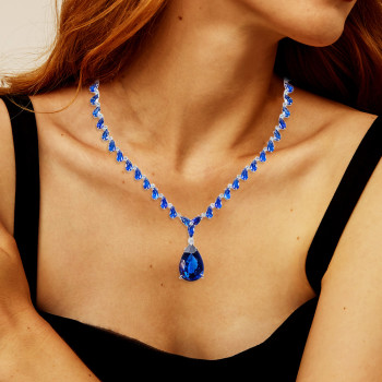 50ctw Pear Cut Blue Sapphire Classic Statement Necklace