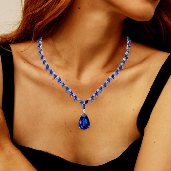 50ctw Pear Cut Blue Sapphire Classic Statement Necklace