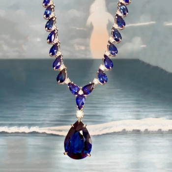 50ctw Pear Cut Blue Sapphire Classic Statement Necklace