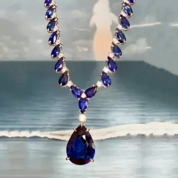 50ctw Pear Cut Blue Sapphire Classic Statement Necklace